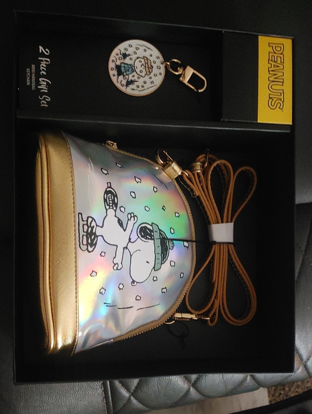 Peanuts Holographic Snoopy Crossbody Bag with Gold Accents